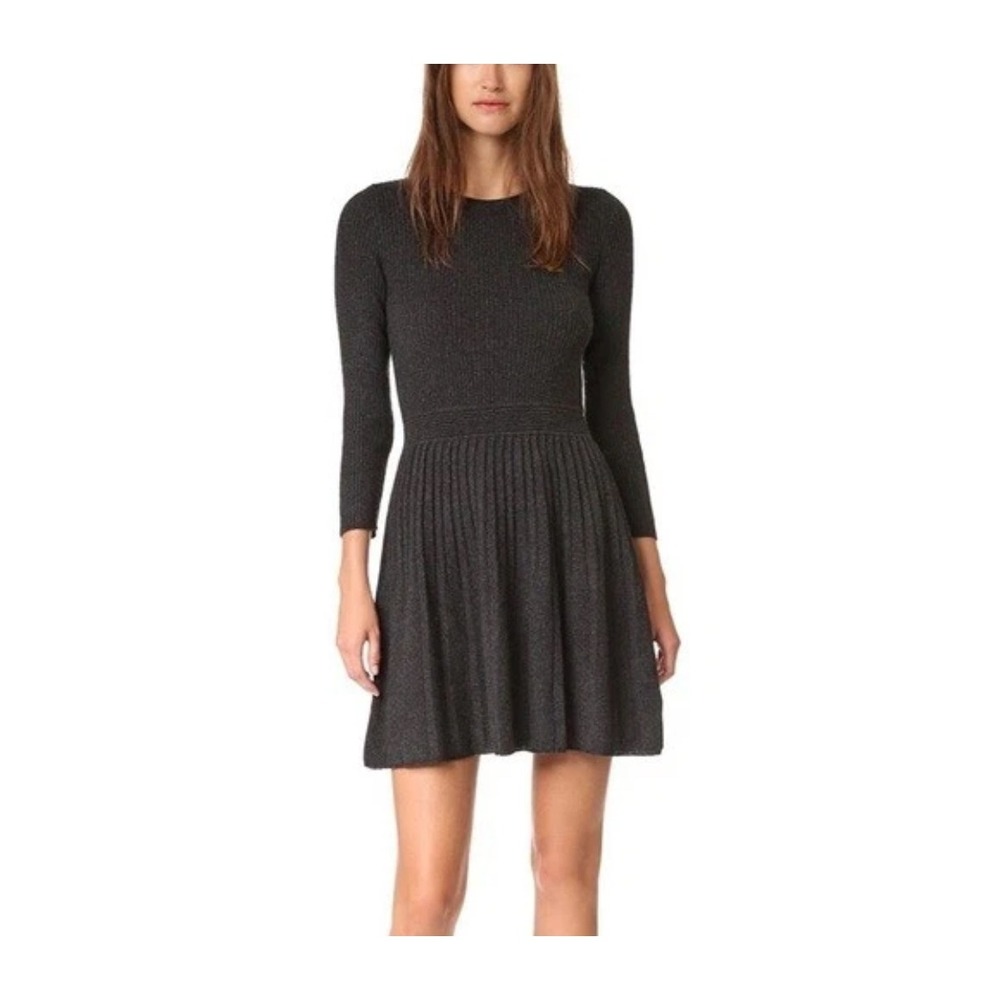 Joie Peronne‎ B Wool Cashmere Sweater Dress Ribbed Pleated Charcoal Gray Large